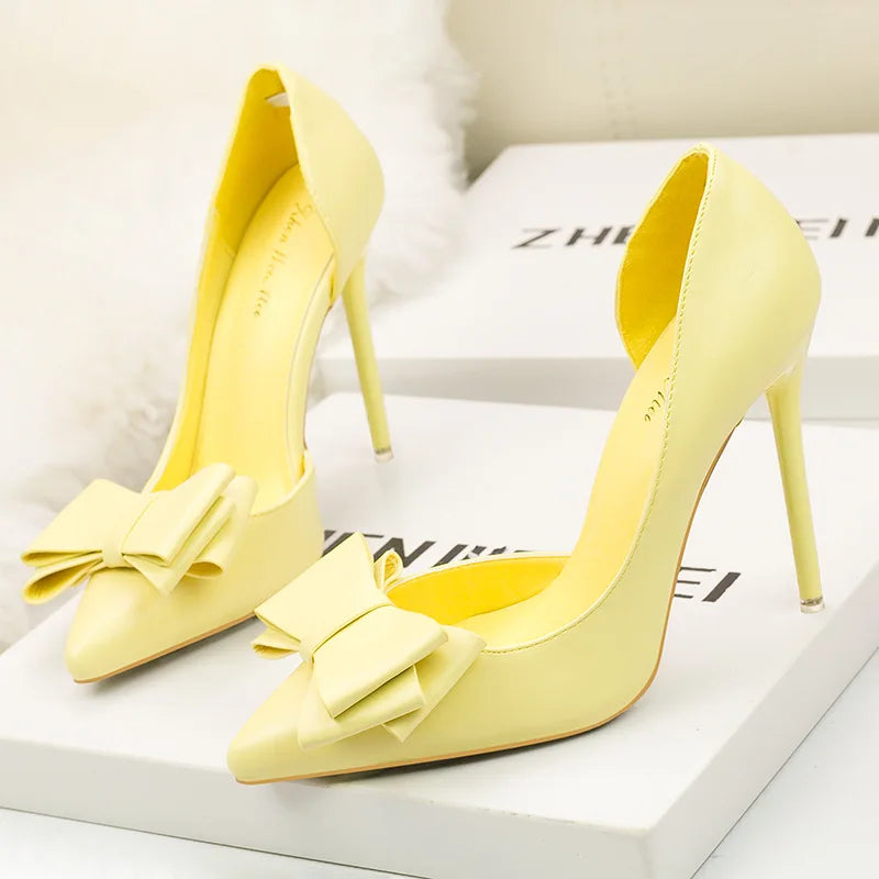 Korean Style Sweet Bow High Heels, Fashionable And Elegant Slim Heeled Women'S Shoes For The Office, Pointed  Sexy  Ladies Shoes