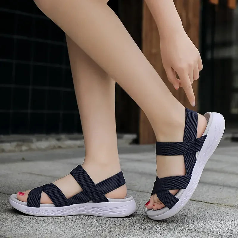 Women's Summer Sandals Casual Shoes Lightweight Breathable Comfortable Soft Soled Beach Shoes Soft Bottom Elastic Band Sandals