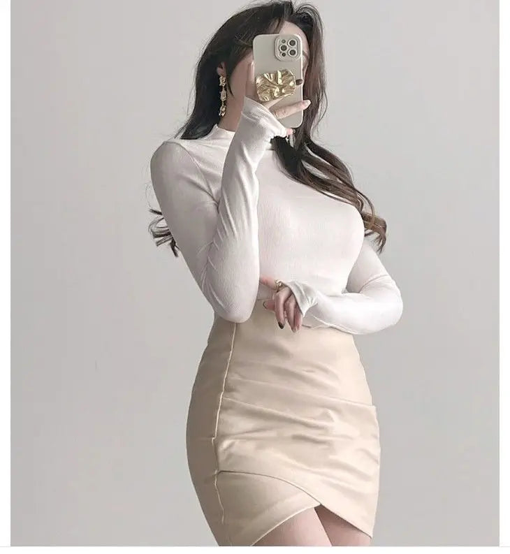 Autumn Woman Half Turtleneck Basic Solid Slim Fit Tee Female Bottoming Shirt Ladies Fashion Long Sleeve Tops Undershirt G159