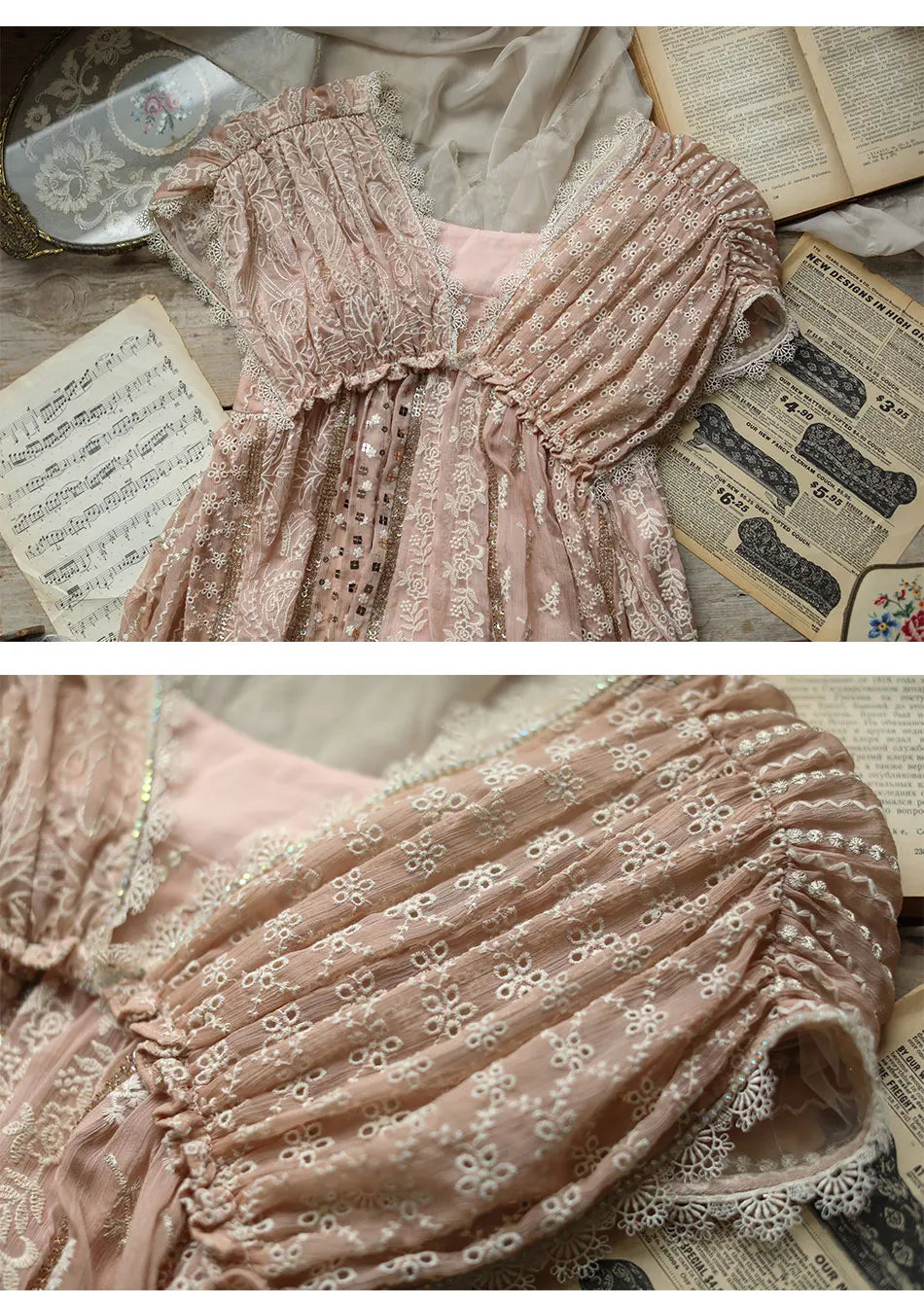 AIGYPTOS Spring Summer Women Pink Dress Vintage Elegant Slim Lace V-Neck Shiny Sequines Luxury Embroidery Party Birthday Dress